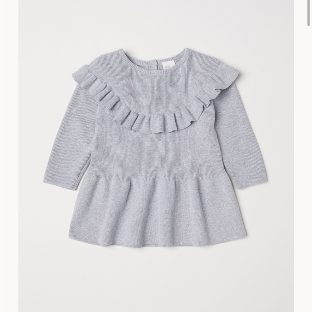 H&M Light Gray Ruffle Knit Dress